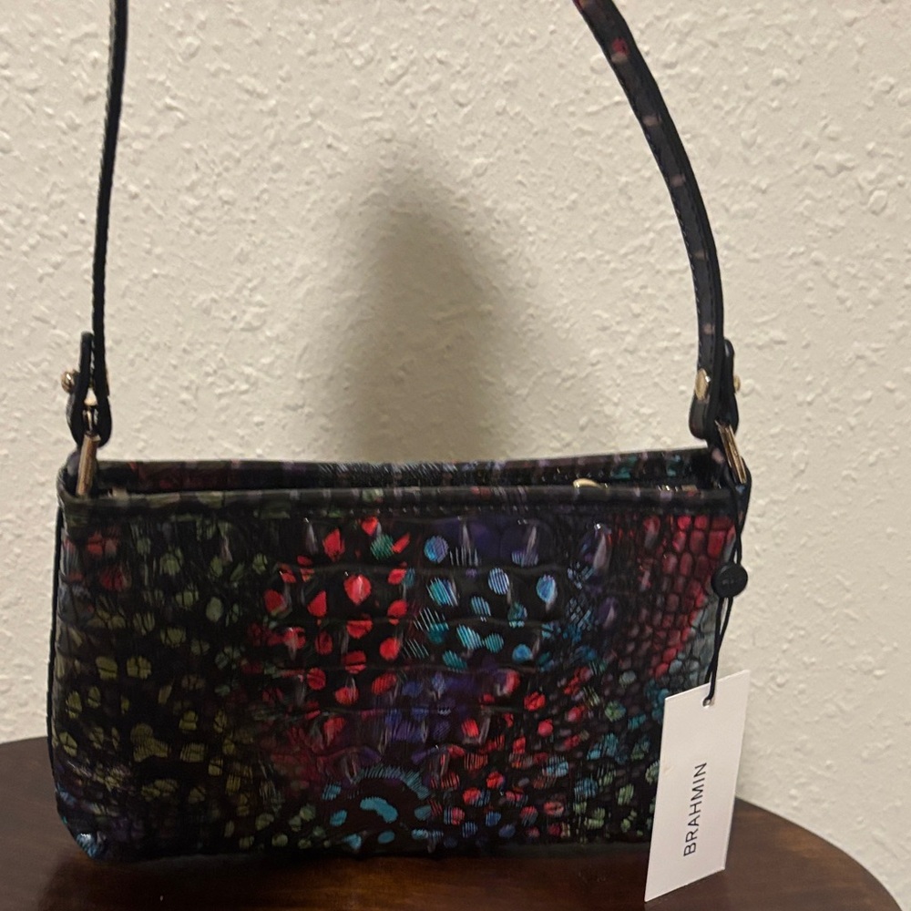 Brahmin Black Multicolor Croc-Embossed Shoulder Bag